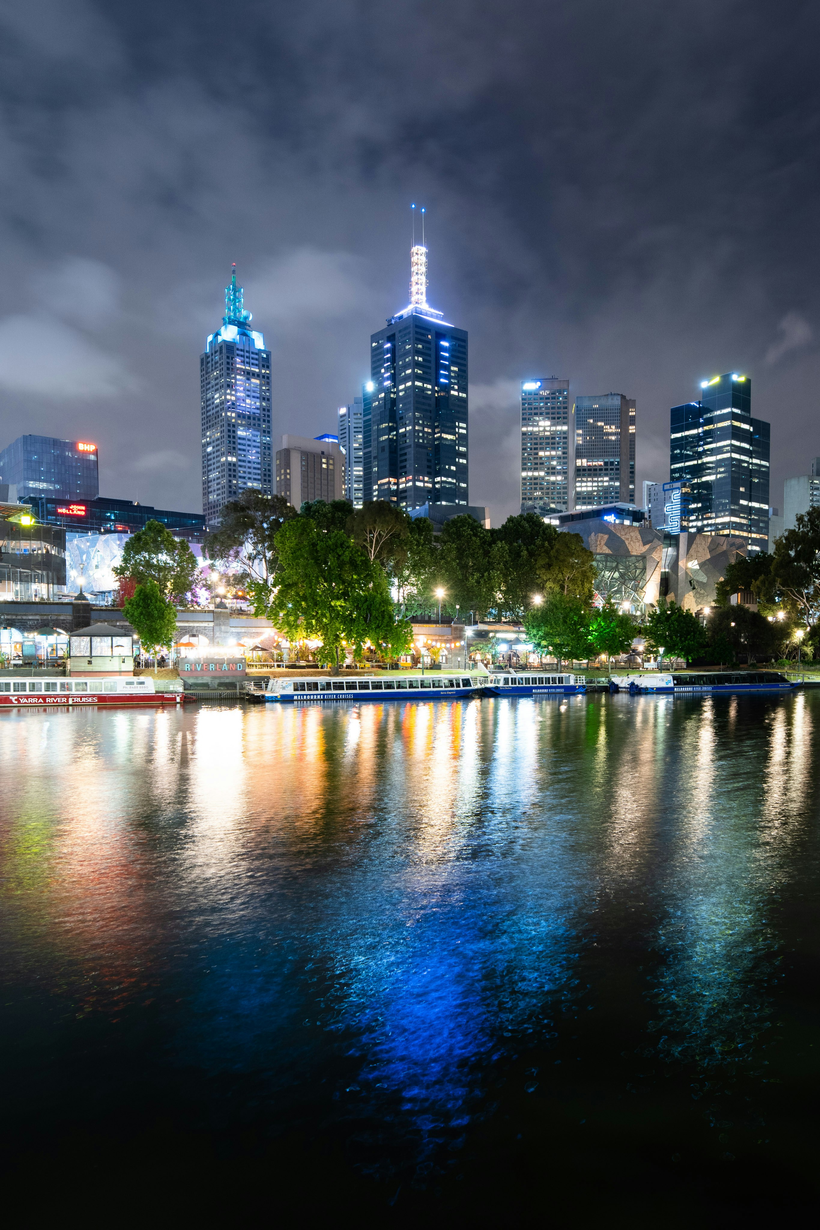 Melbourne skyline at night across the water